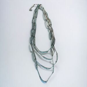 🔴 Heishi bead necklace silver toned multi strand tribal 20"-22"